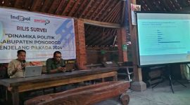 Indopol merilis hasil survei bertajuk dinamika politik Kabupaten Ponorogo menjelang Pilkada 2024 pada Kamis (9/5). (Foto/Lintas7.net).