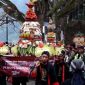 Arak-arakan tumpeng raksasa yang akan dilarung ke Telaga Ngebel, Ponorogo. (Foto : Istimewa).